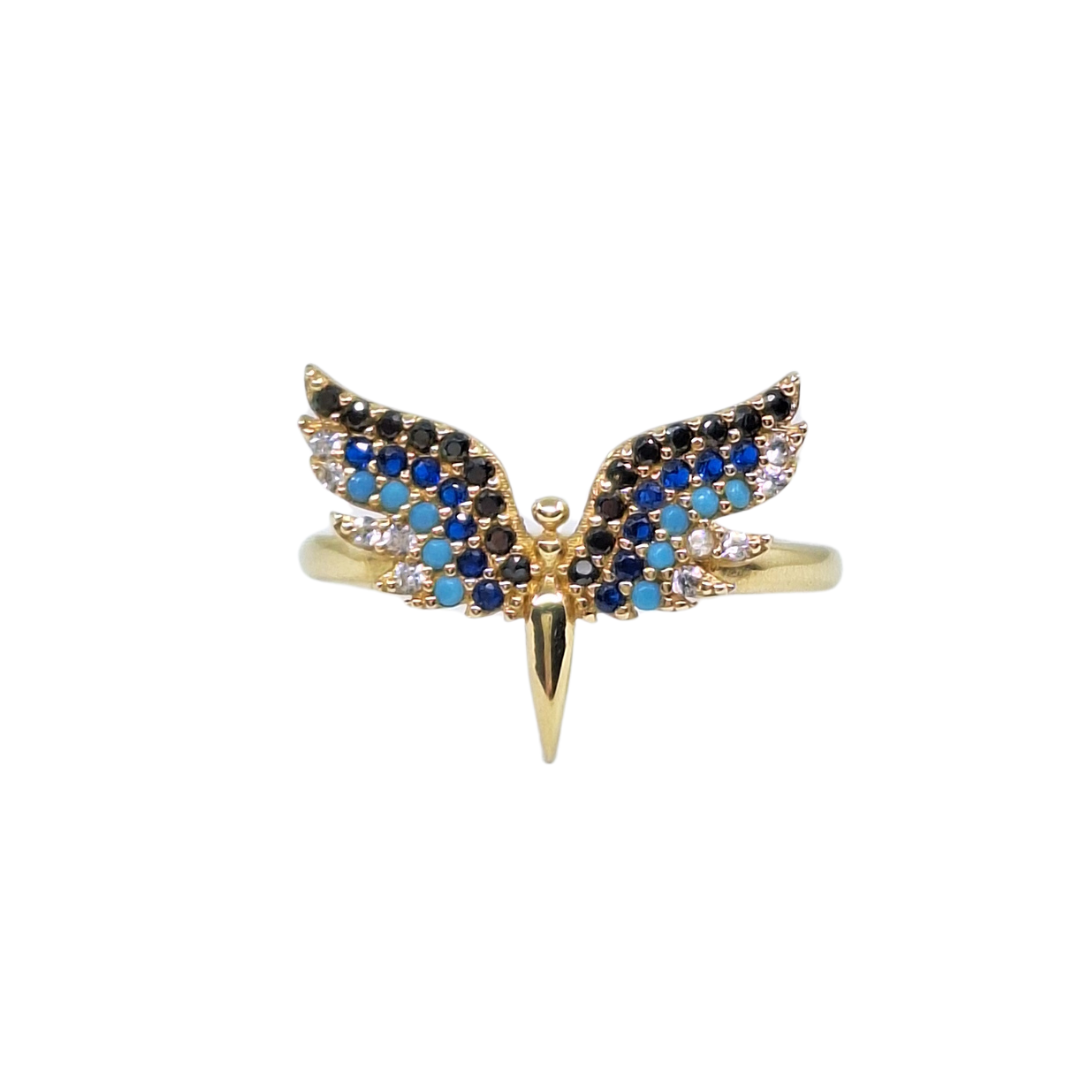 14ct Yellow Gold Multi Colour Cubic Zirconia Angel Ring