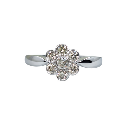 9ct White Gold Bezel Set Flower Diamond Cluster Ring 0.39ct