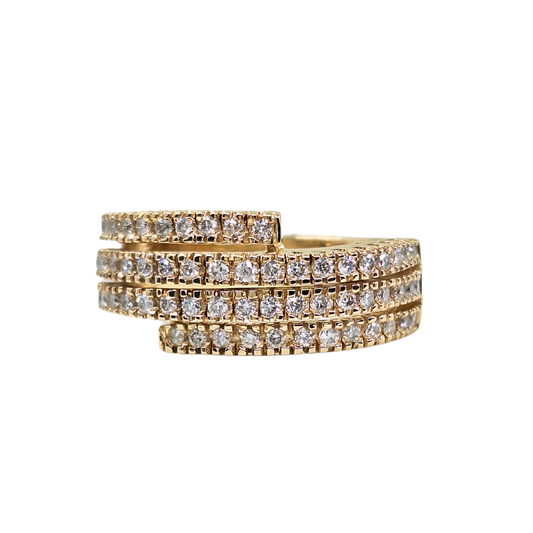 9ct Yellow Gold 4 Row Diamond Wrap Over Band Ring 0.75ct