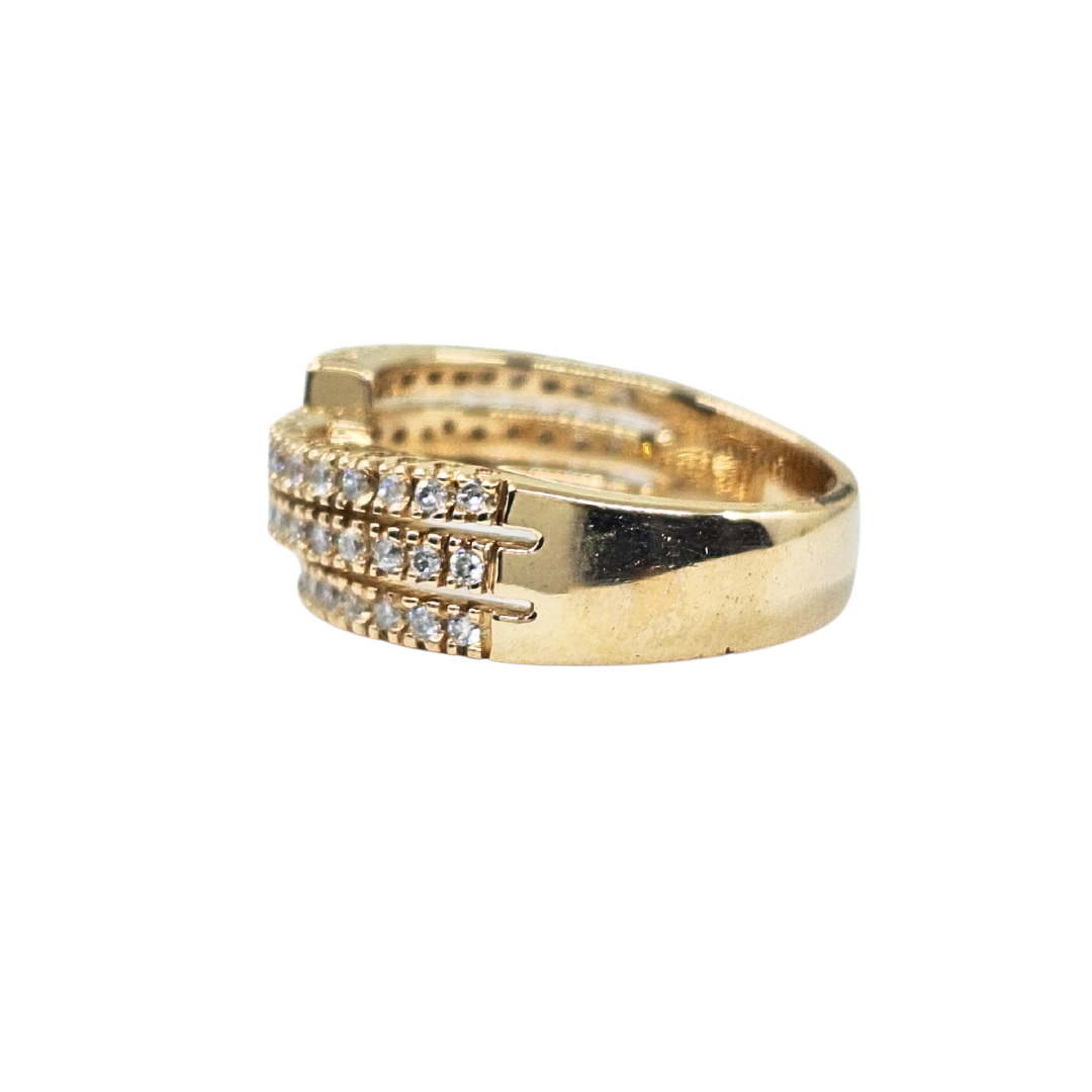 9ct Yellow Gold 4 Row Diamond Wrap Over Band Ring 0.75ct