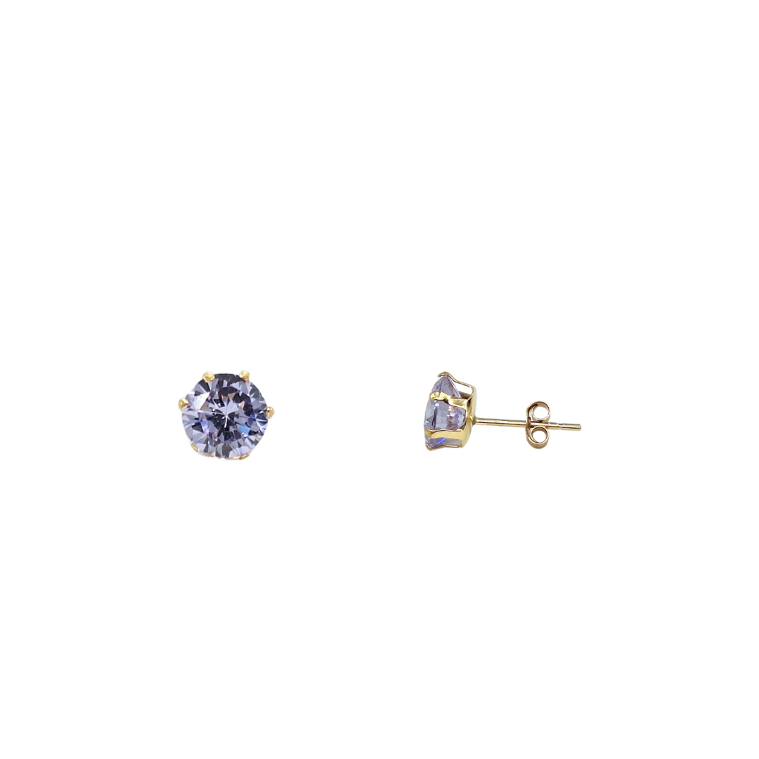 9ct Yellow Gold 4mm Lilac Cubic Zirconia Stud Earrings