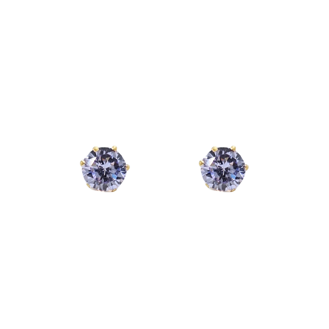 9ct Yellow Gold 6mm Lilac Cubic Zirconia Stud Earrings