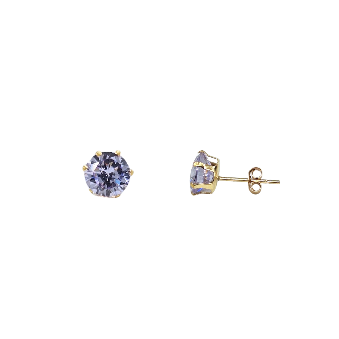 9ct Yellow Gold 6mm Lilac Cubic Zirconia Stud Earrings