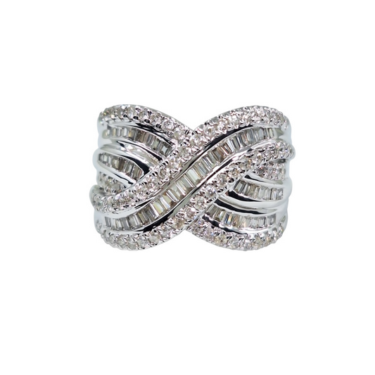 9ct White Gold Crossover Diamond Band Ring 2ct