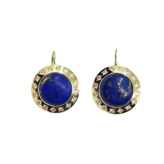 14ct Yellow Gold Lapis & Cubic Zirconia Drop Earrings