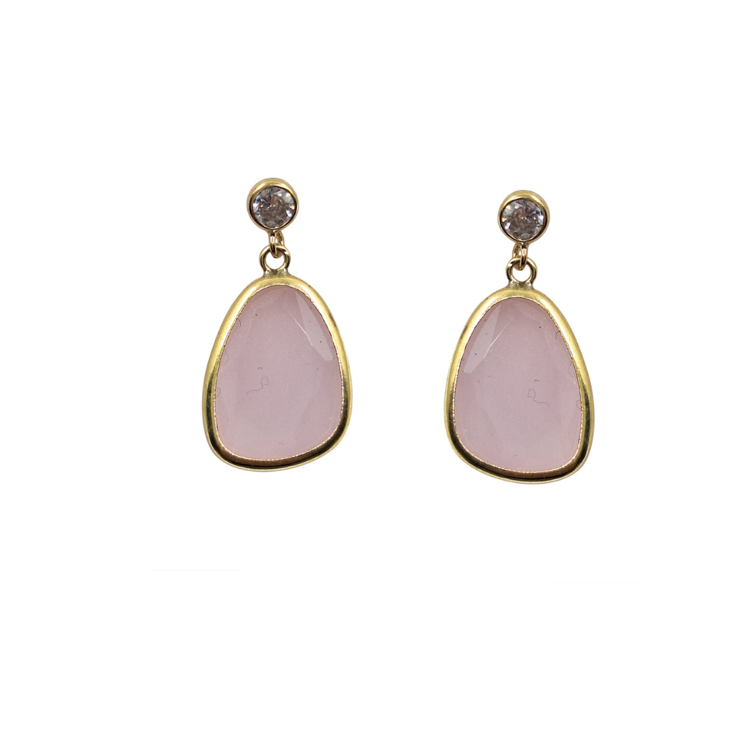 9ct Yellow Gold Cubic Zirconia and Pink Gemstone Drop Earrings