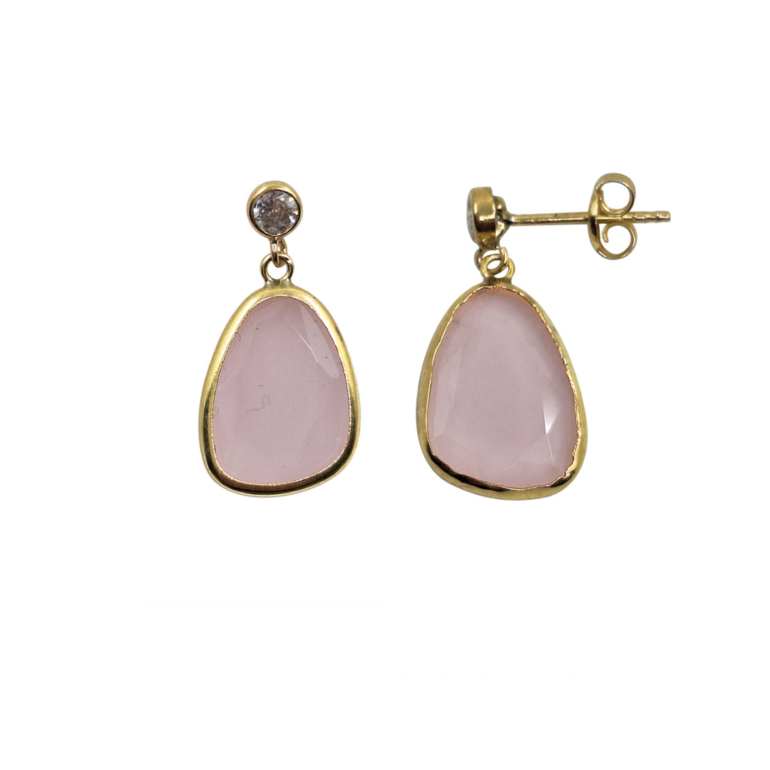 9ct Yellow Gold Cubic Zirconia and Pink Gemstone Drop Earrings