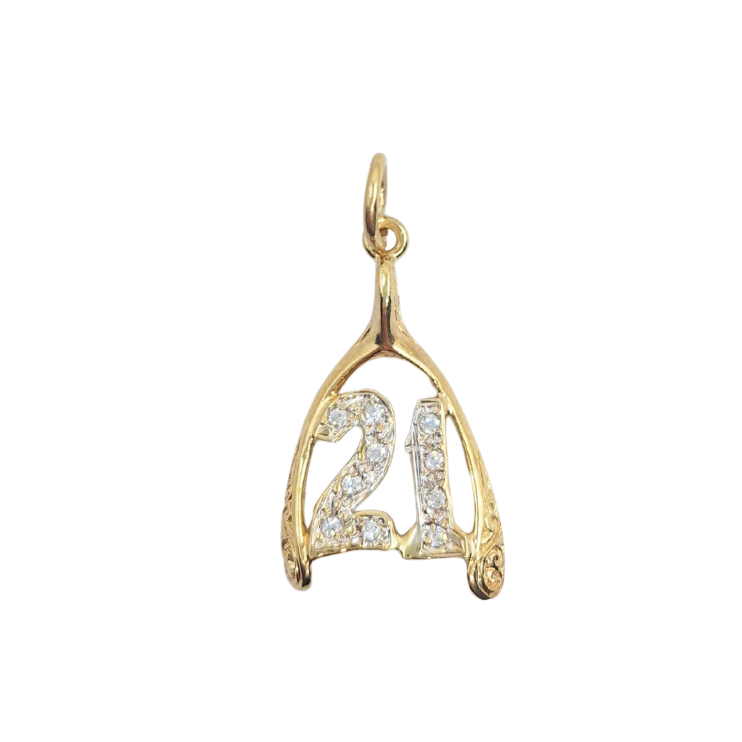 9ct Yellow Gold Cubic Zirconia 21 Wishbone Pendant