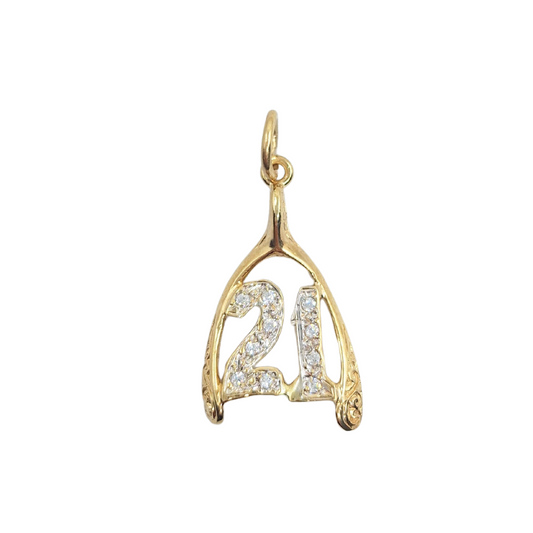 9ct Yellow Gold Cubic Zirconia 21 Wishbone Pendant