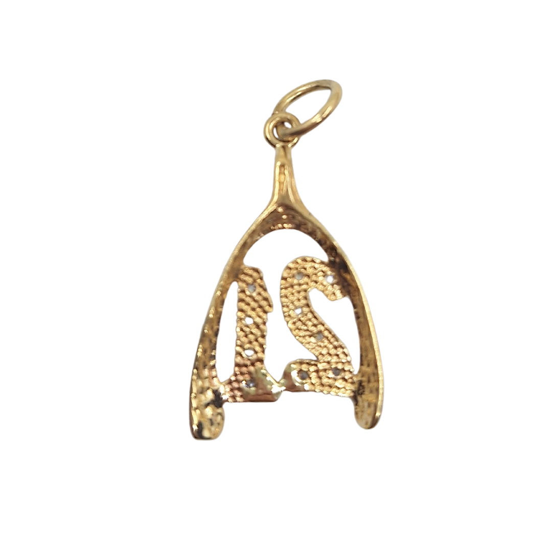 9ct Yellow Gold Cubic Zirconia 21 Wishbone Pendant