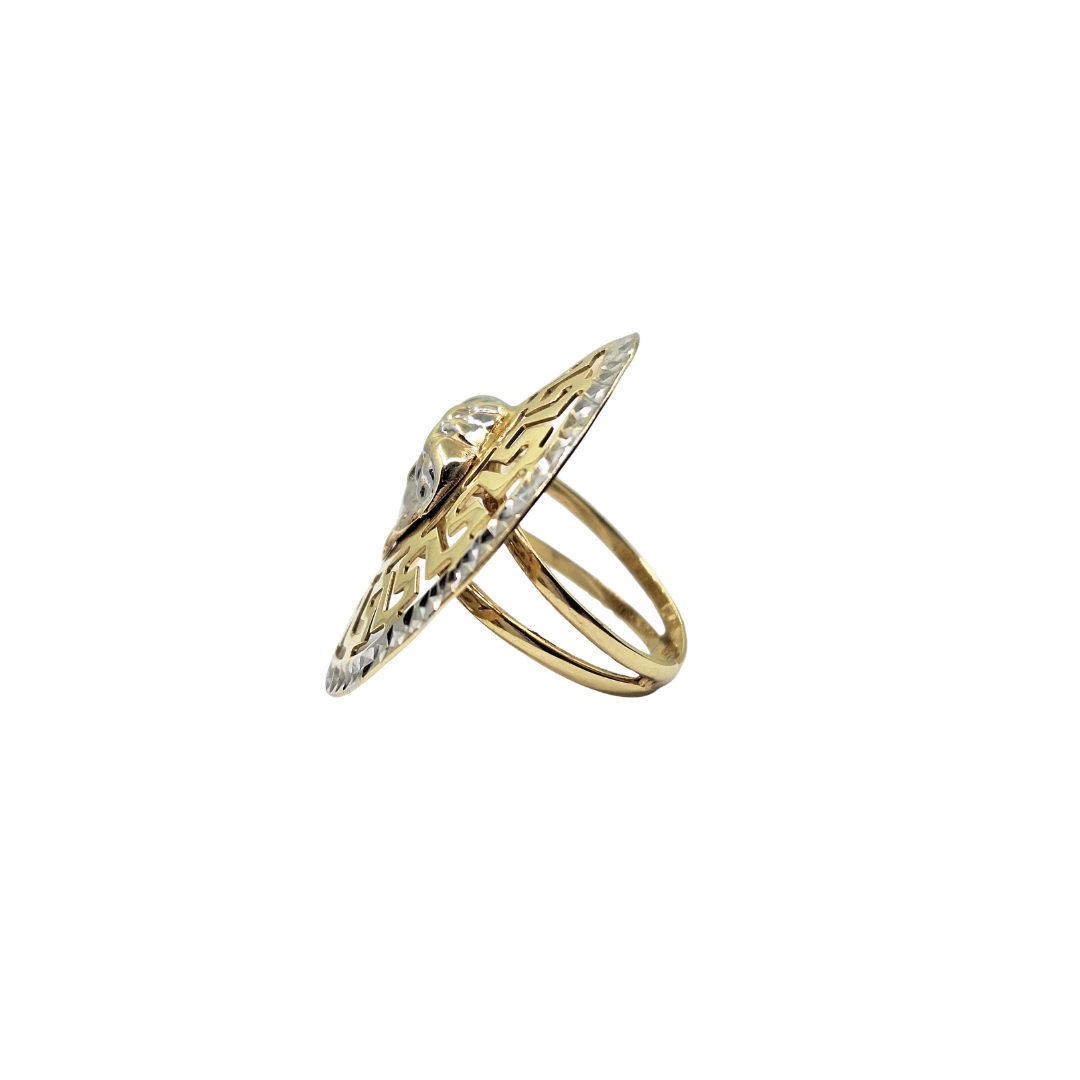 14ct 2 Colour Gold Round Versace Style Ring