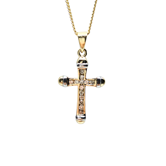 9ct Yellow Gold Diamond Cross Pendant & Chain 0.25ct