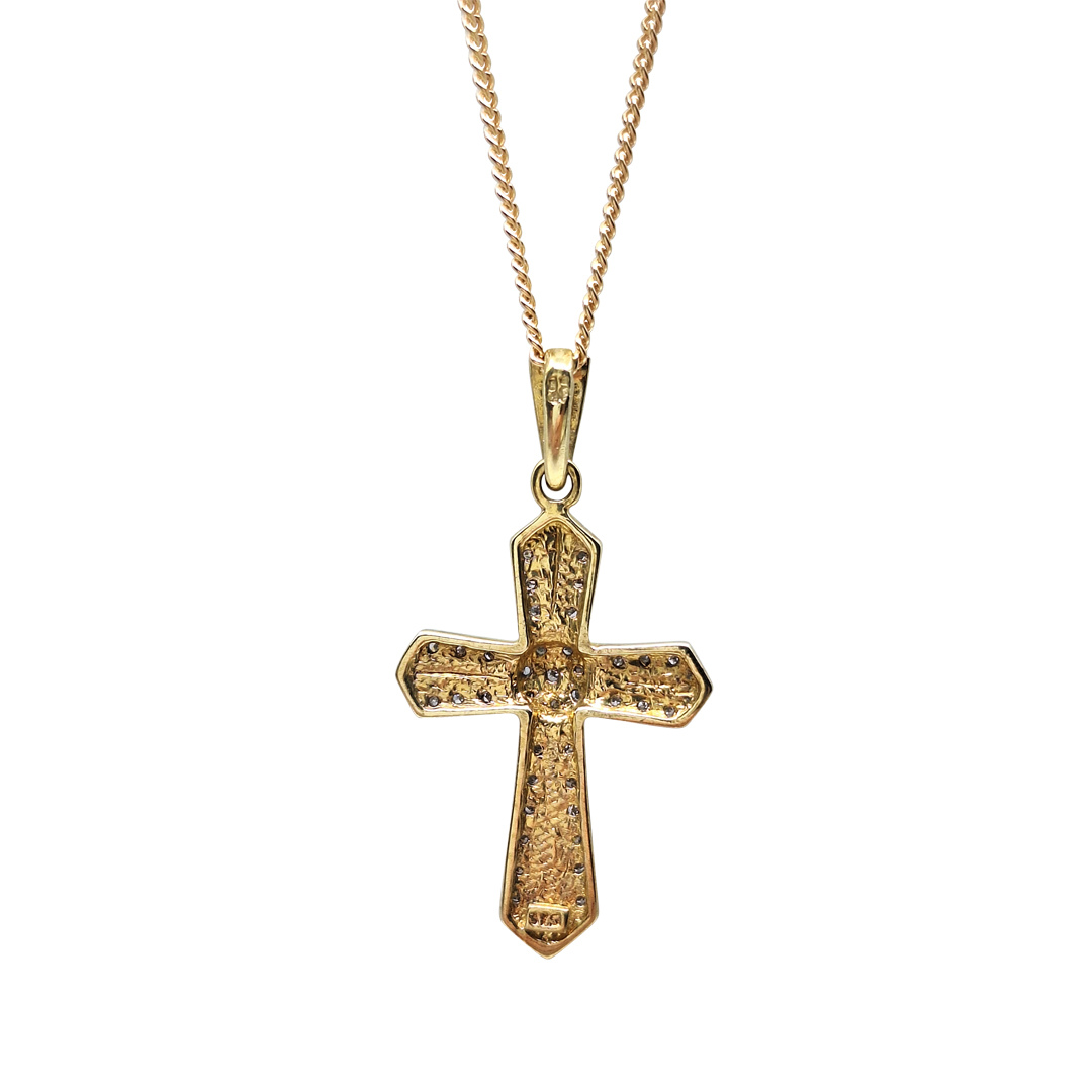 9ct Yellow Gold Diamond Cross Pendant and Chain