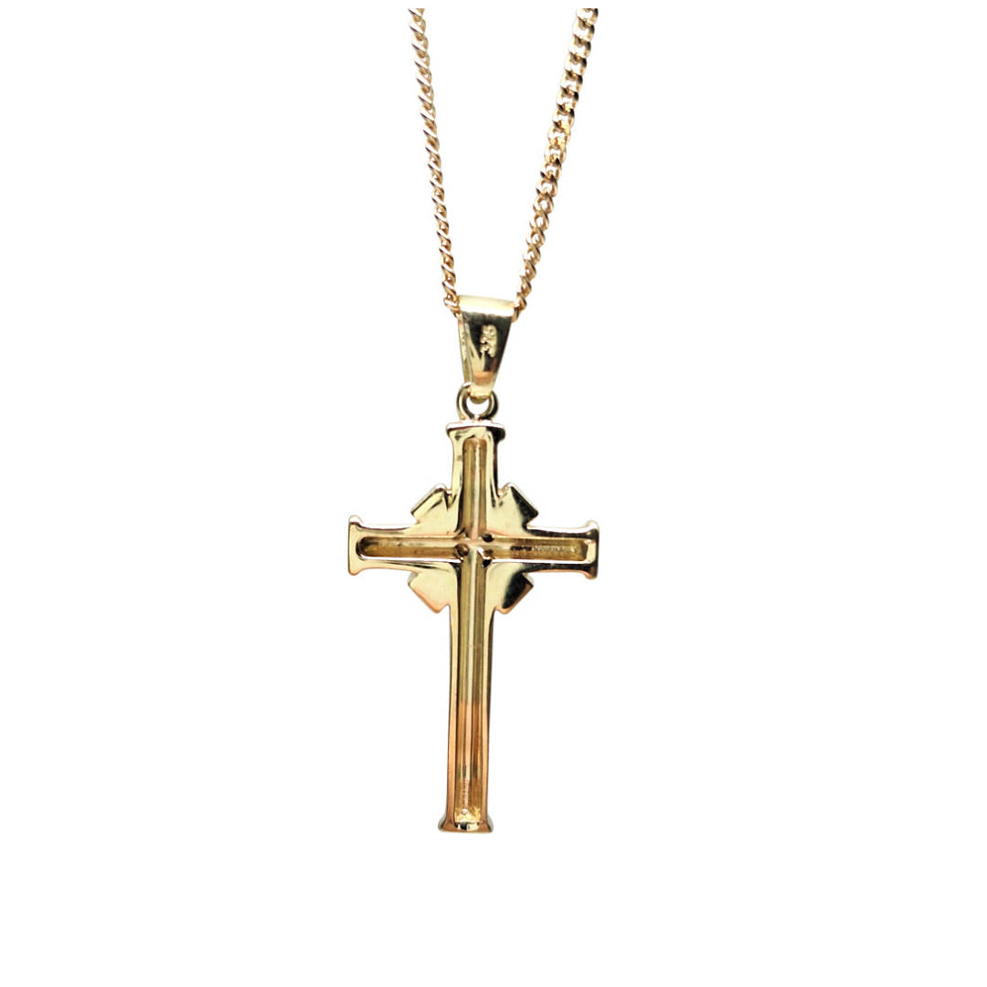 9ct Yellow Gold Diamond Cross and Chain