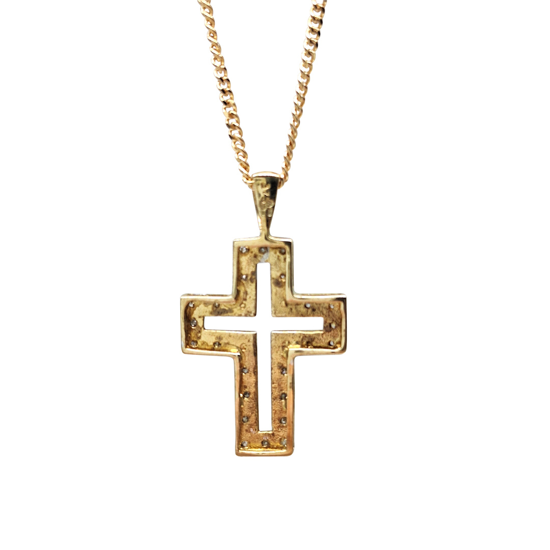 9ct Yellow Gold Diamond Cross & Chain 10 points