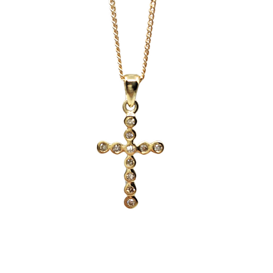 9ct Yellow Gold Diamond Cross & Chain 0.10ct