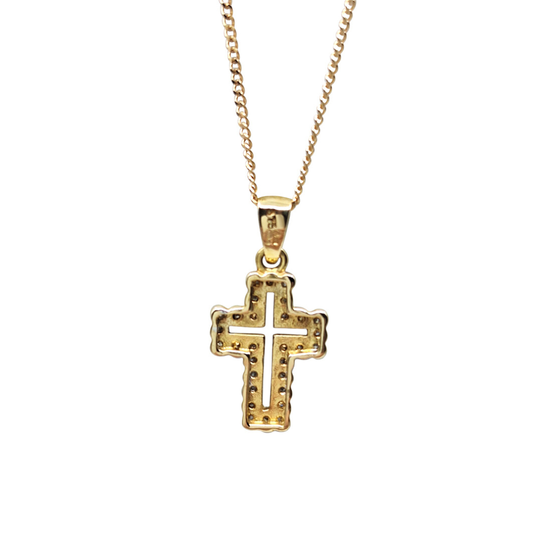 9ct Yellow Gold Diamond Cross Pendant and Chain