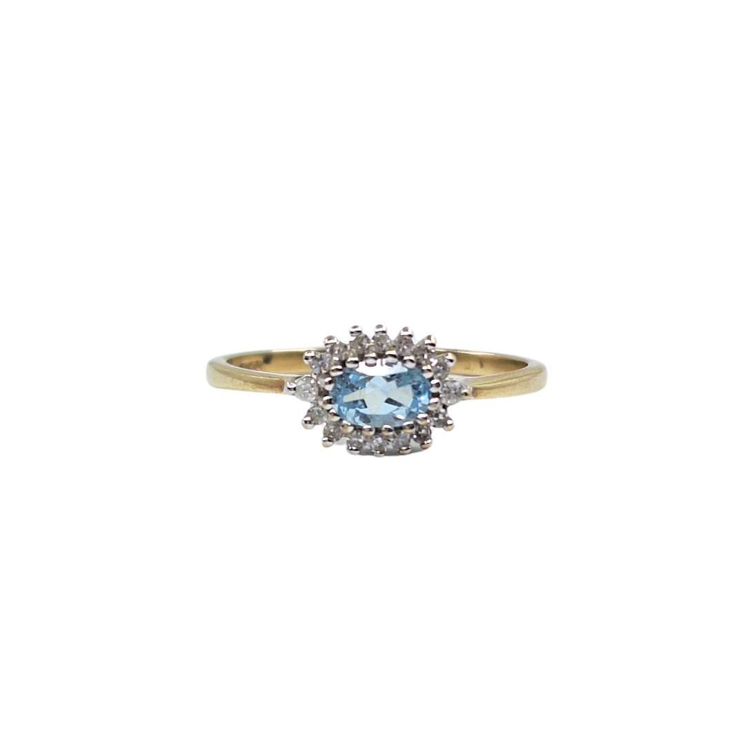 9ct Yellow Gold Aquamarine & Diamond Cluster Ring