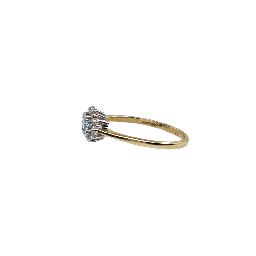 9ct Yellow Gold Aquamarine & Diamond Cluster Ring