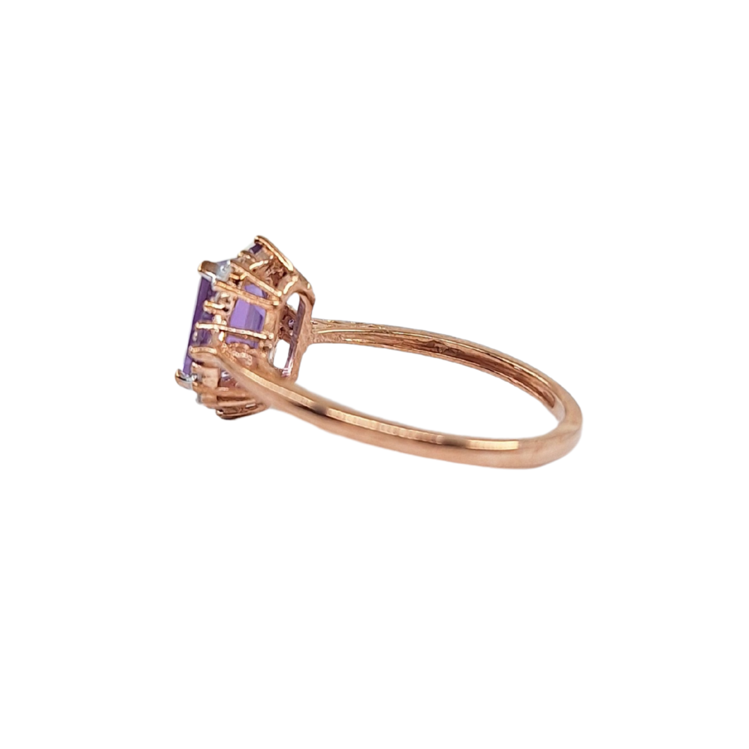 9ct Rose Gold Amethyst & Diamond Cluster Ring