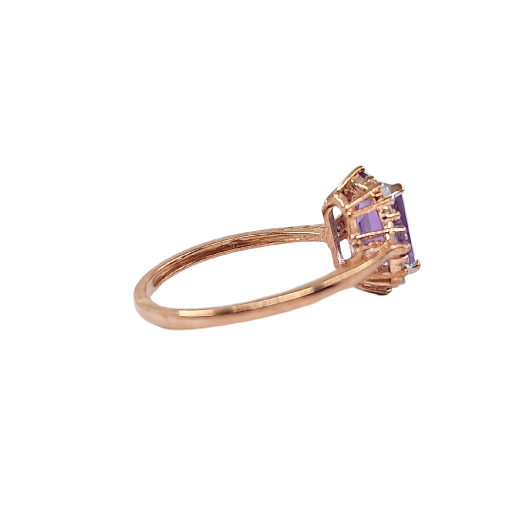 9ct Rose Gold Amethyst & Diamond Cluster Ring