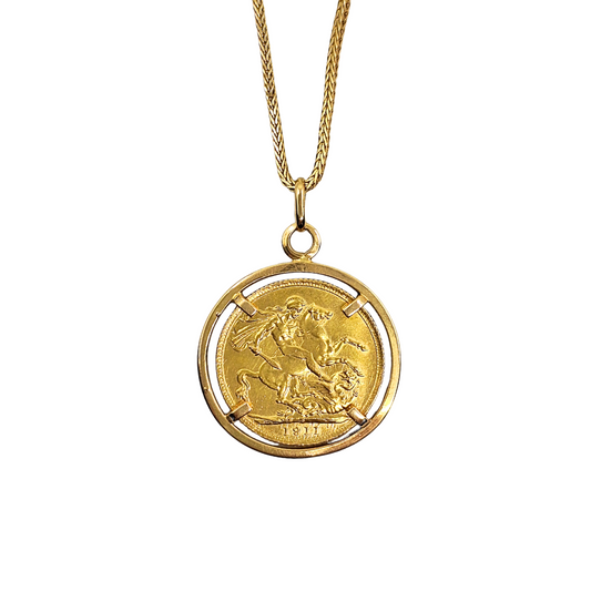 18ct Yellow Gold Full Sovereign Pendant & Franco Chain 24" 1911