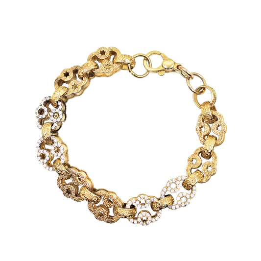 9ct Yellow Gold Belcher Bracelet With Cubic Zirconia Patterned Star Links