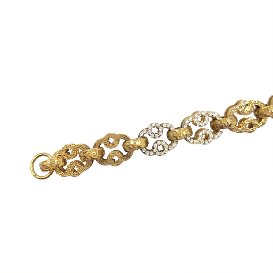 9ct Yellow Gold Belcher Bracelet With Cubic Zirconia Patterned Star Links