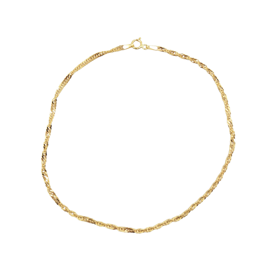 9ct Yellow Gold Solid Singapore Anklet 10"