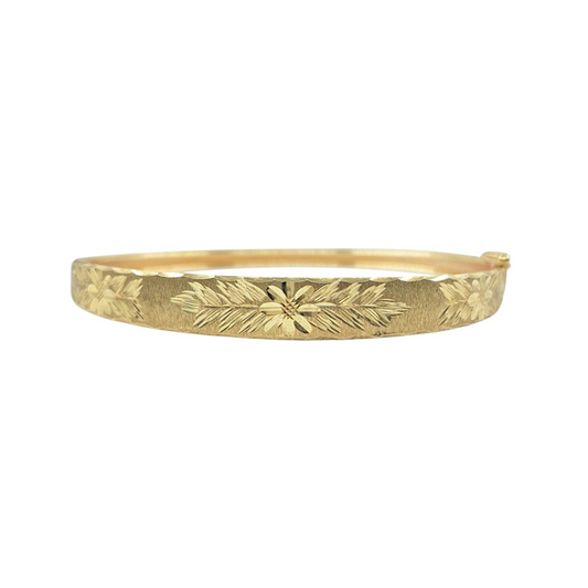 9ct Yellow Gold Flower Engraved Bangle