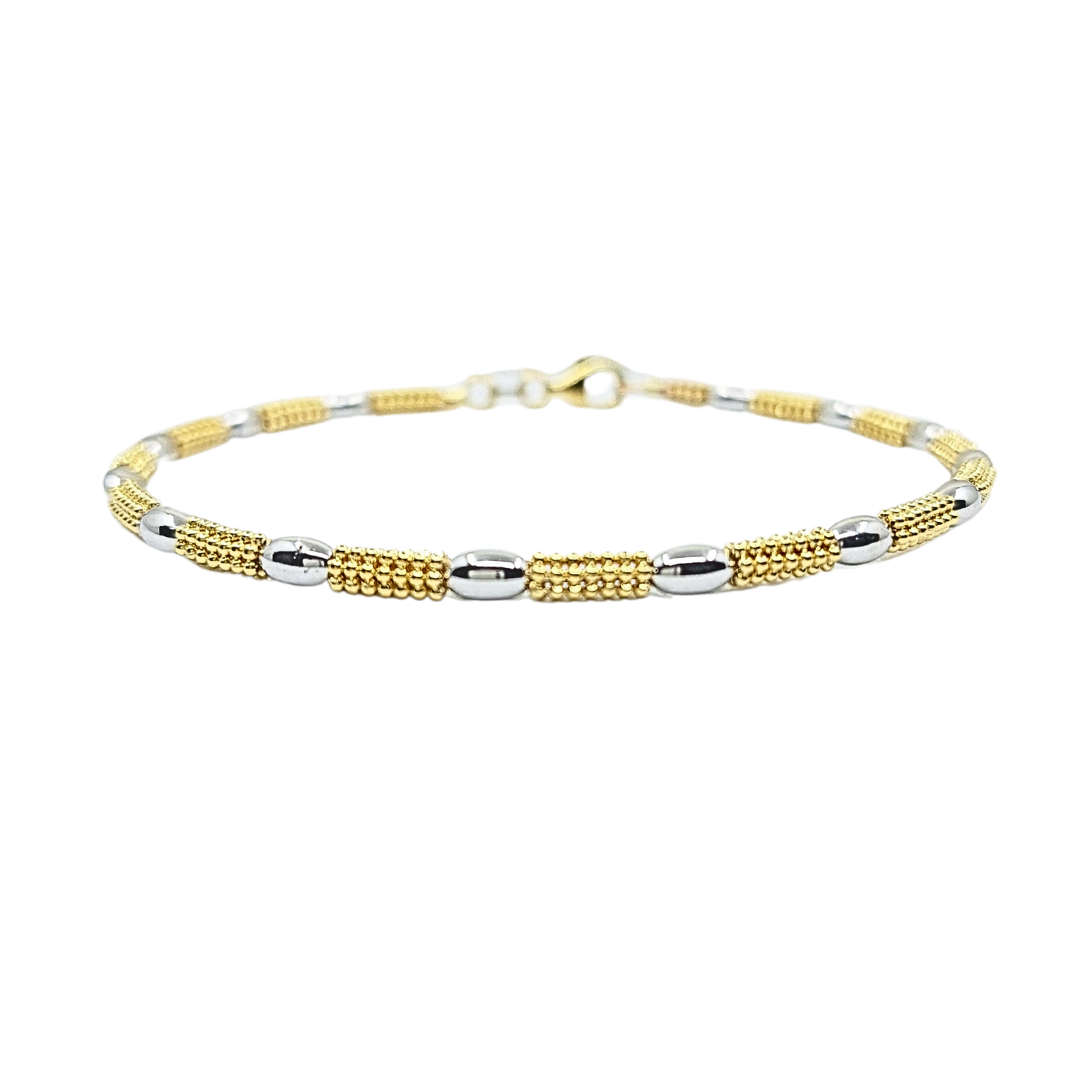 9ct Yellow & White Gold Flexible Bead Bracelet