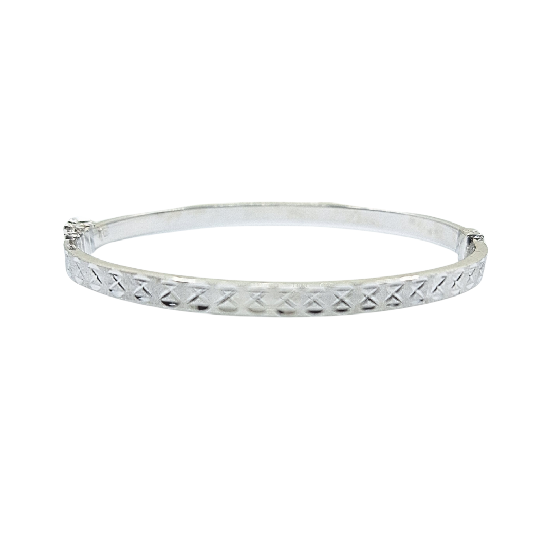 9ct White Gold Patterned Hinged Bangle