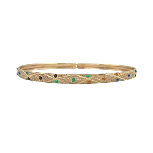 9ct Yellow Gold Bangle with Enamel Bead Design