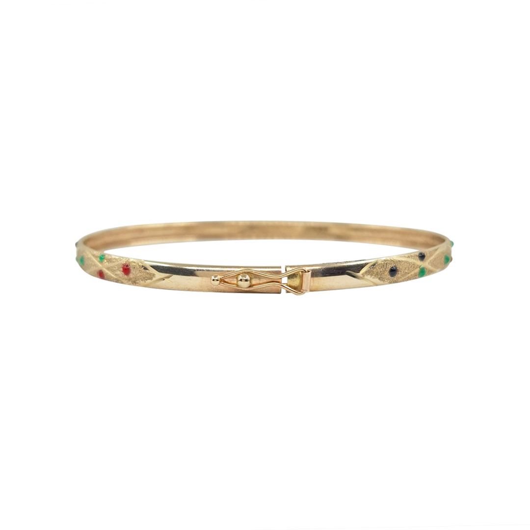 9ct Yellow Gold Bangle with Enamel Bead Design