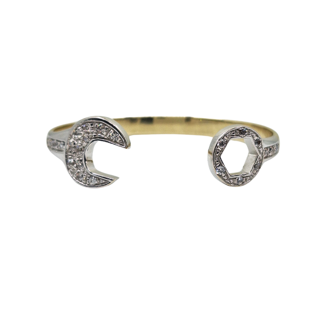 9ct Yellow & White Gold Cubic Zirconia Baby Spanner Bangle