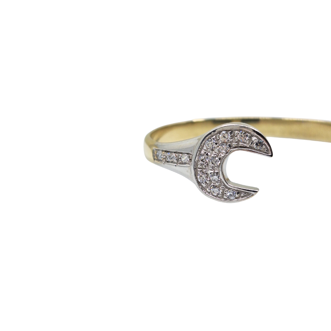 9ct Yellow & White Gold Cubic Zirconia Baby Spanner Bangle