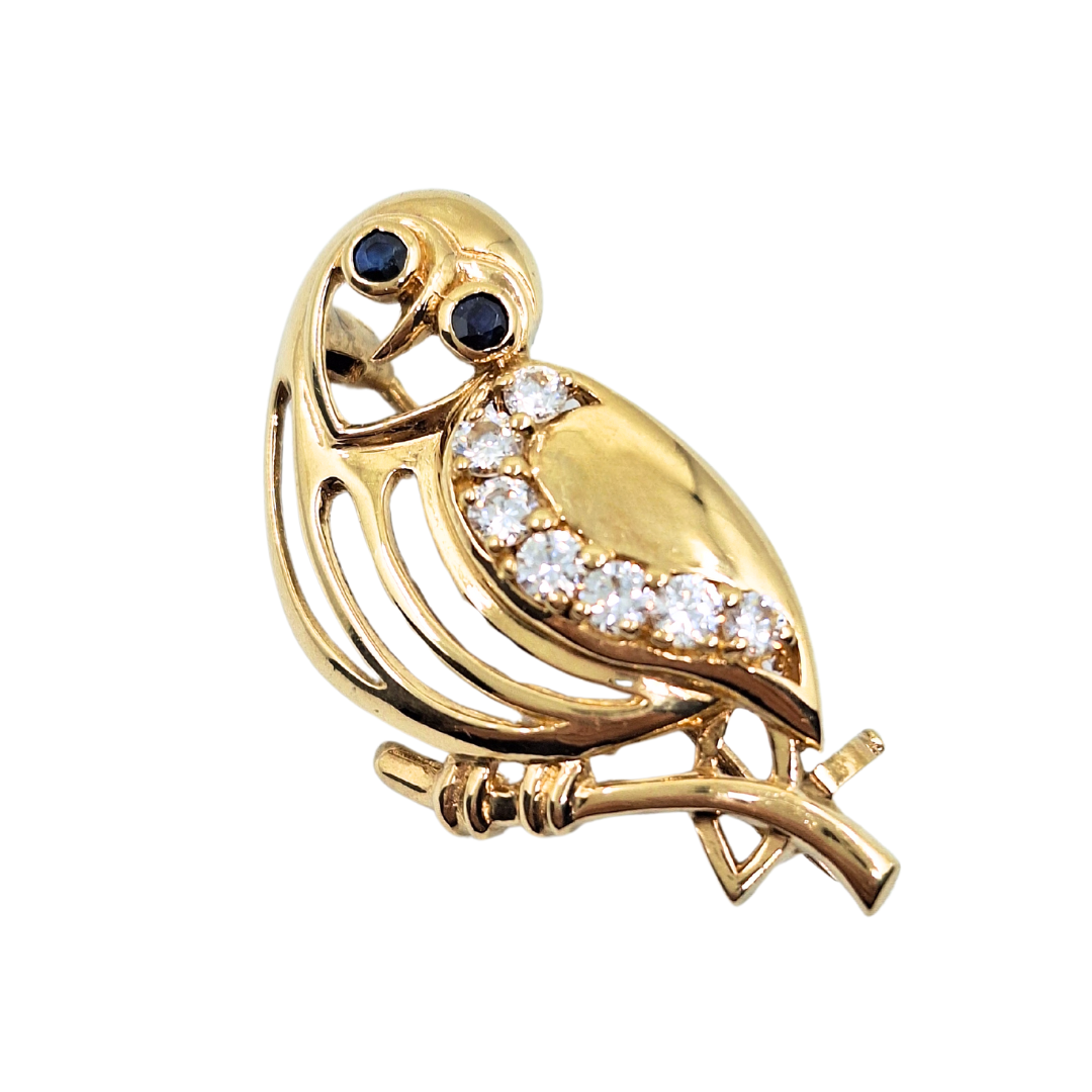 9ct Yellow Gold Cubic Zirconia Owl Brooch