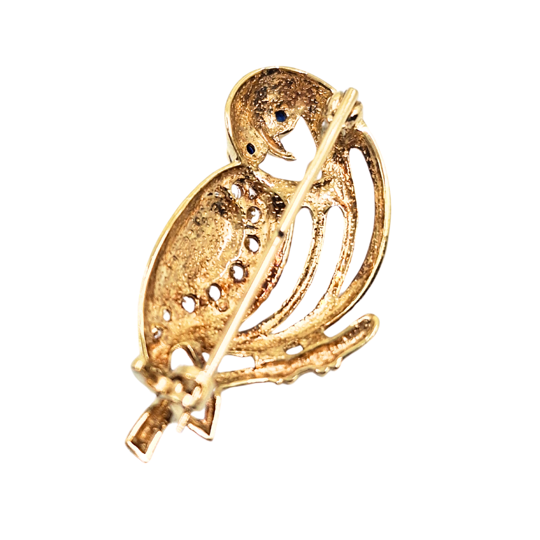 9ct Yellow Gold Cubic Zirconia Owl Brooch