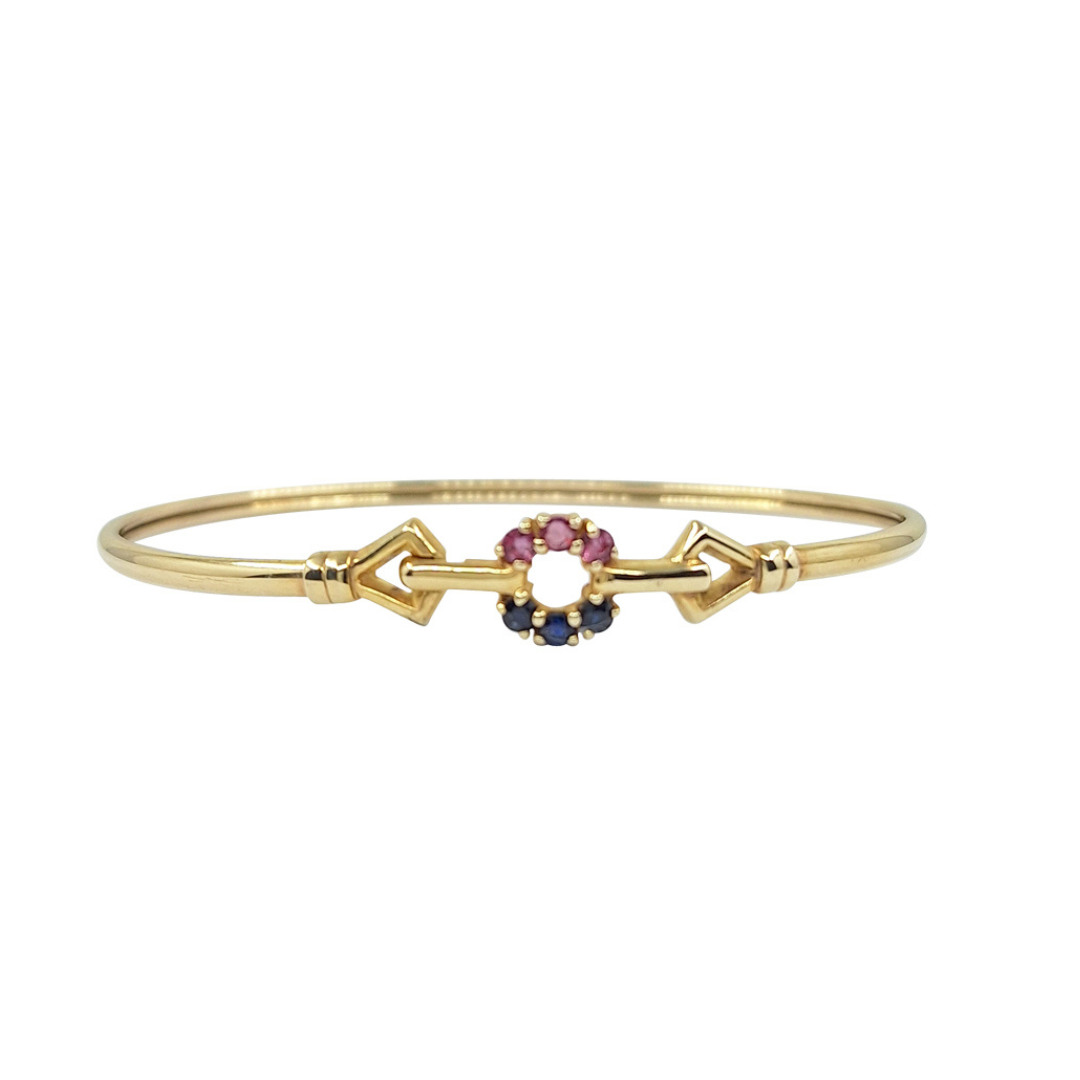 9ct Yellow Gold Sapphire & Ruby Bangle