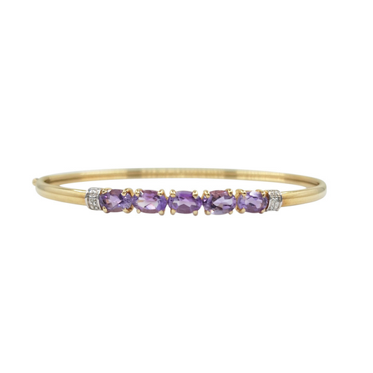 9ct Yellow Gold Amethyst 5 Stone Bangle