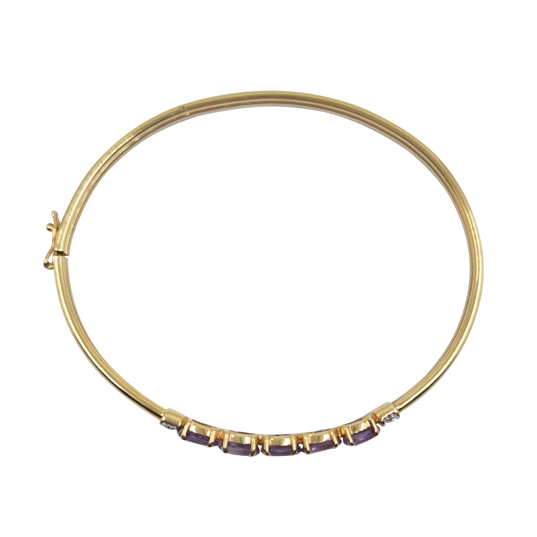 9ct Yellow Gold Amethyst 5 Stone Bangle