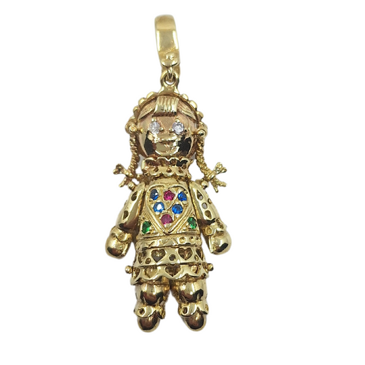 9ct Yellow Gold Cubic Zirconia Ragdoll Pendant