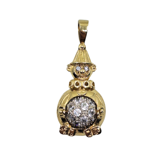 9ct Yellow Gold Clown Pendant With Rollerball Cubic Zirconia Belly