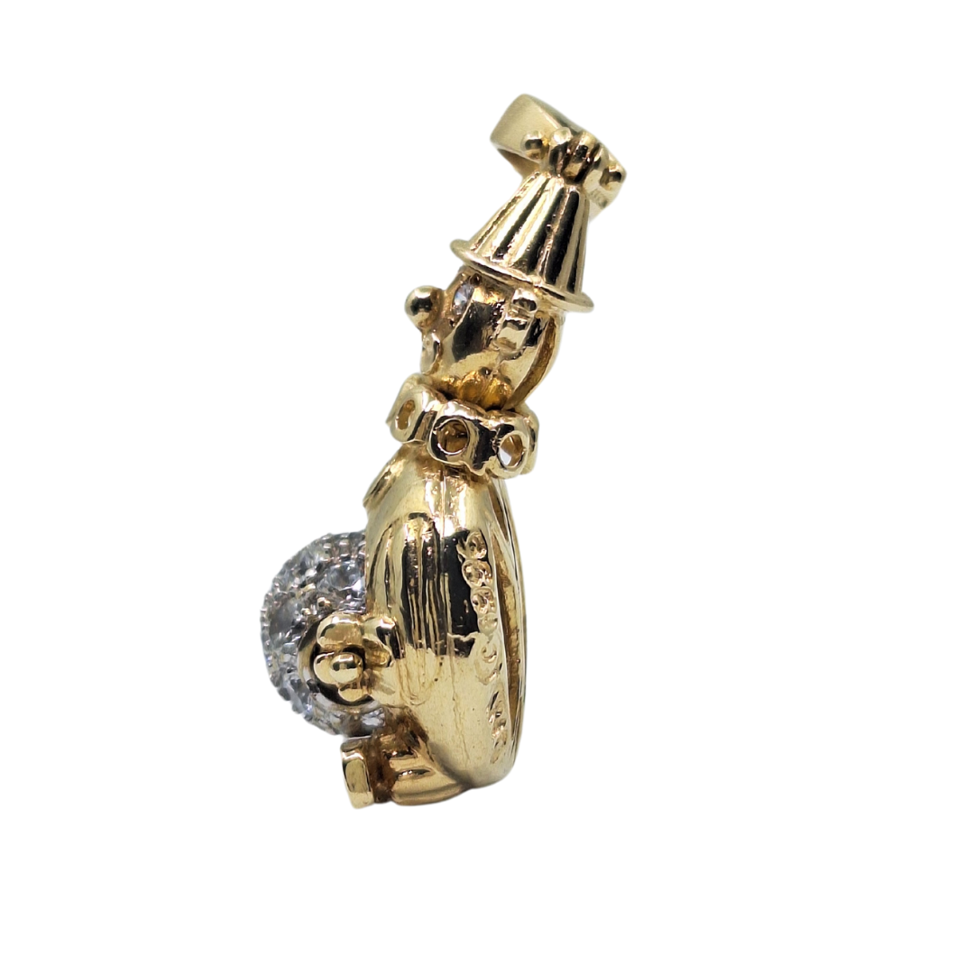 9ct Yellow Gold Clown Pendant With Rollerball Cubic Zirconia Belly