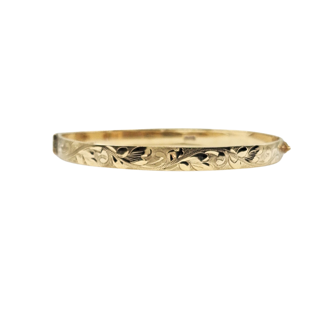 9ct Yellow Gold Engraved Bangle