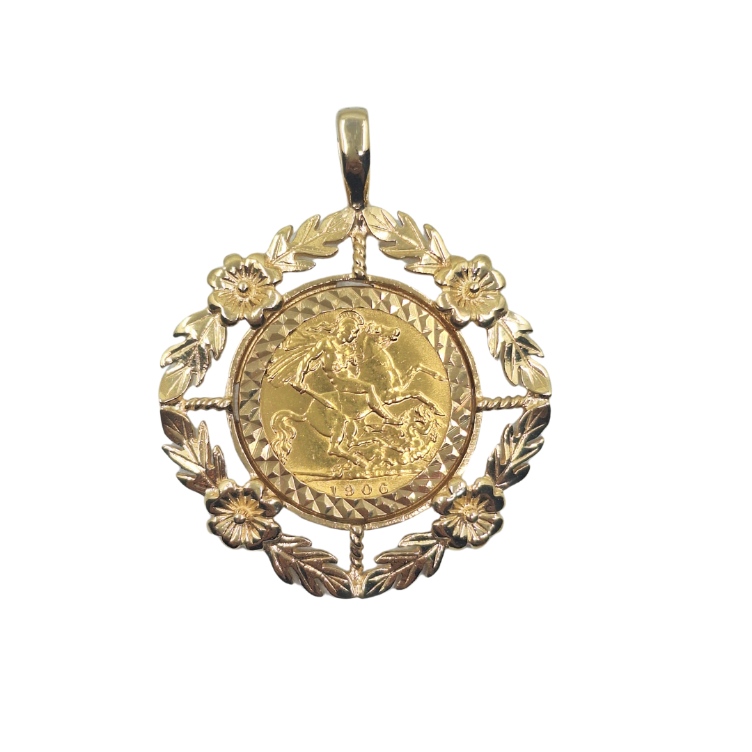 9ct Yellow Gold Half Sovereign Pendant 1906