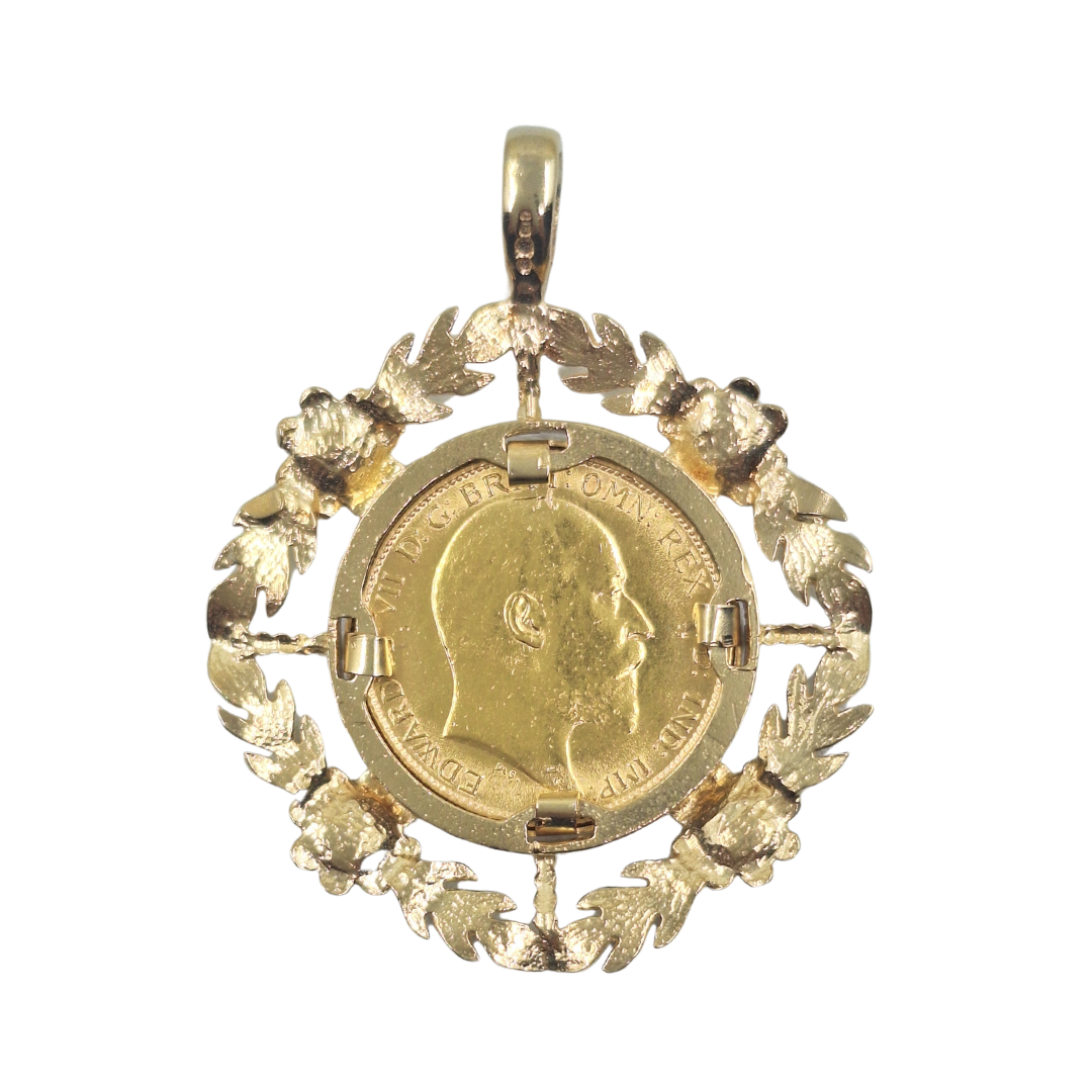 9ct Yellow Gold Half Sovereign Pendant 1906