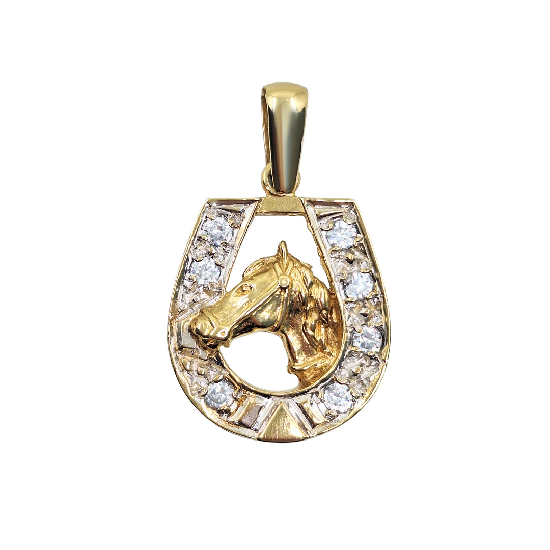 9ct Yellow Gold CZ Horseshoe Pendant