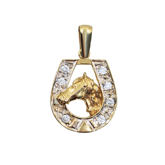9ct Yellow Gold CZ Horseshoe Pendant