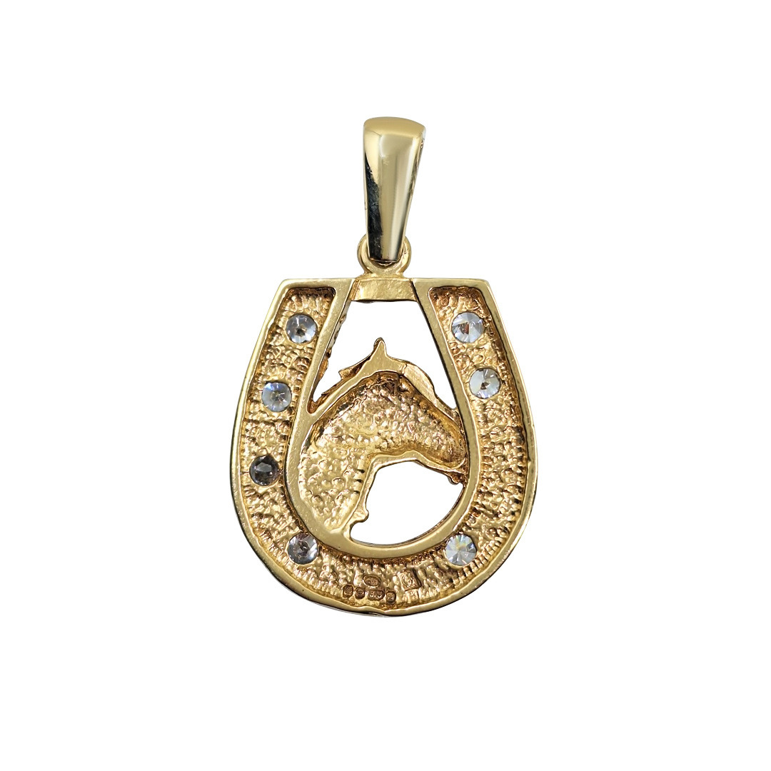 9ct Yellow Gold CZ Horseshoe Pendant